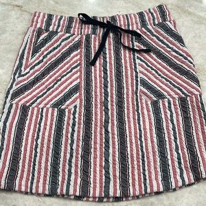 Caslon | Drawstring Waist Quilted Mini‎ Skirt | Red, Black, White Striped | XS